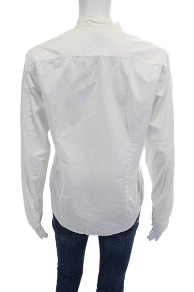 NSF Womens White High Neck Long Sleeve Button Up Cotton Blouse Size M