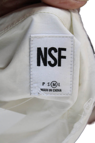 NSF Womens White High Neck Long Sleeve Button Up Cotton Blouse Size M