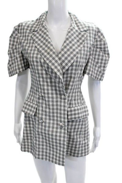 Storets Women Black Checked Cotton Blend Short Sleeve Collared Blazer Size S