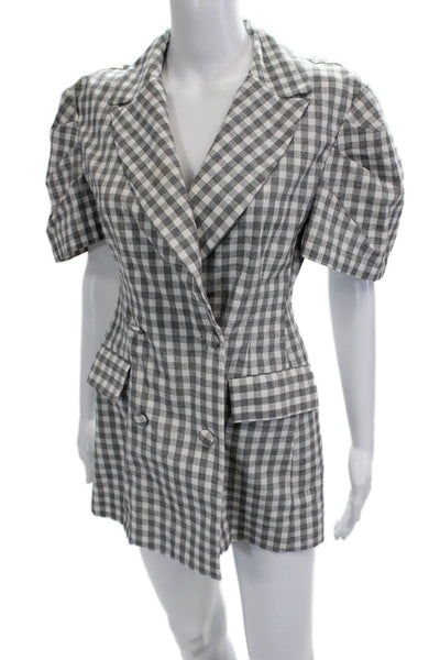 Storets Women Black Checked Cotton Blend Short Sleeve Collared Blazer Size S