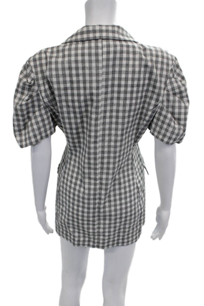 Storets Women Black Checked Cotton Blend Short Sleeve Collared Blazer Size S