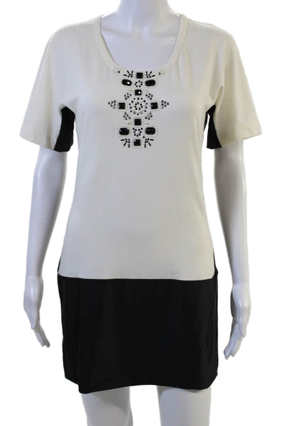 St. John Sport Women T-Shirt Dress Beige Aztec Polyester Short Sleeve Size PP