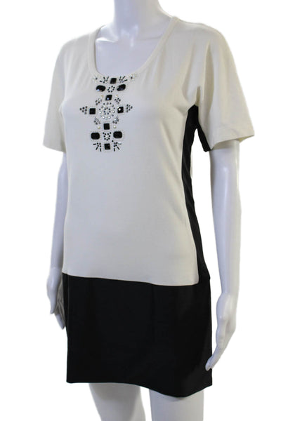 St. John Sport Women T-Shirt Dress Beige Aztec Polyester Short Sleeve Size PP