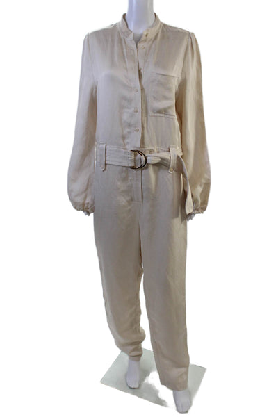 Shona Joy Womens Jumpsuit Beige Long Sleeve Linen Blend Size 8