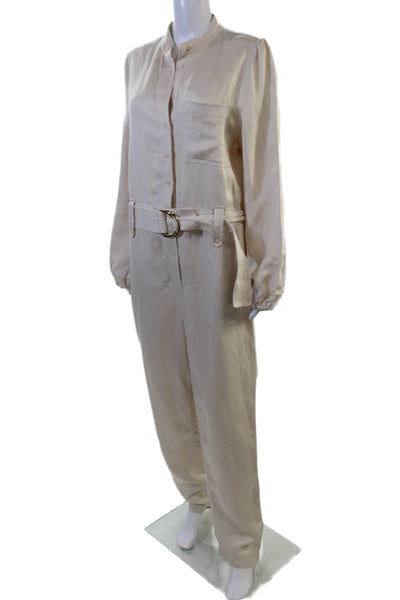 Shona Joy Womens Jumpsuit Beige Long Sleeve Linen Blend Size 8