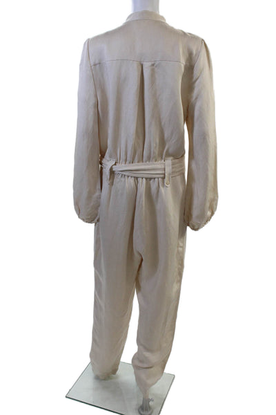 Shona Joy Womens Jumpsuit Beige Long Sleeve Linen Blend Size 8