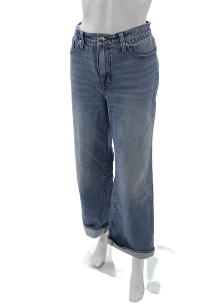 J Crew Women Boyfriend Wide Leg Jeans Blue Mid Rise Size 27