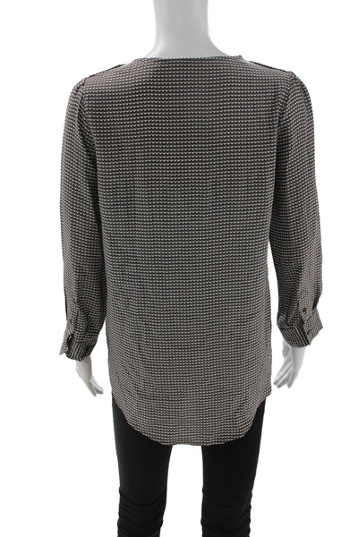 Joie Women Tunic Blouse Black Silk V-Neck Long Sleeve Geometric Aztec Size XS