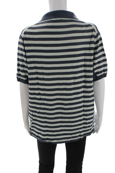 Theory Mens Dark Blue Cashmere Silk Striped Collared Short Sleeve Polo Size XL