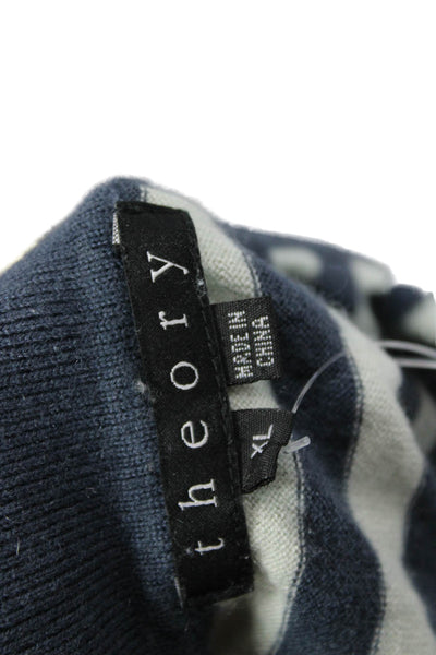 Theory Mens Dark Blue Cashmere Silk Striped Collared Short Sleeve Polo Size XL