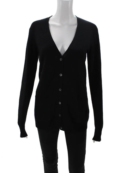 Equipment Femme Women Black Cashmere V-Neck Button Cardigan Long Sleeve Size XS