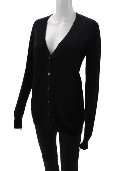 Equipment Femme Women Black Cashmere V-Neck Button Cardigan Long Sleeve Size XS