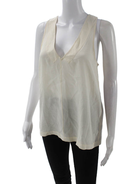 Joie Womens Silk V-Neck Sleeveless Tank Beige Solid Classic Size XS