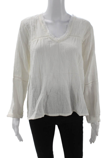NIBI-MTK Womens Basic Boho V-Neck Long Sleeve Cotton Blouse Size XS
