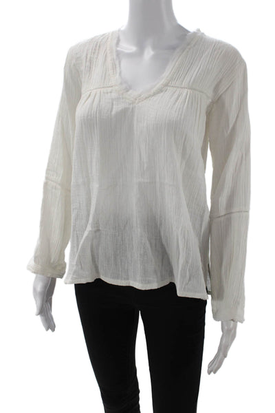 NIBI-MTK Womens Basic Boho V-Neck Long Sleeve Cotton Blouse Size XS