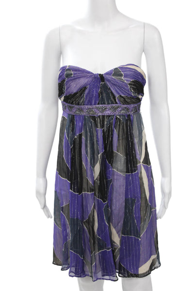 BCBGMAXAZRIA Women Silk Black Geometric Butterfly Sundress Size 4
