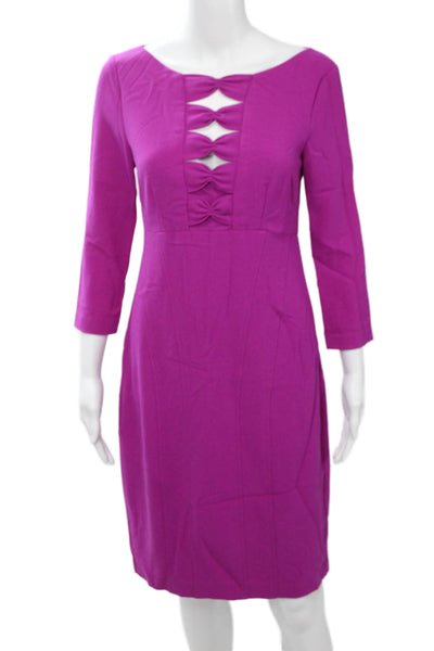 Nanette Lepore Women Sheath Dress Purple 3/4 Sleeve Round Neck Zip Short Size 4