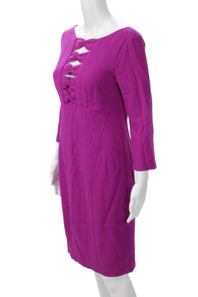 Nanette Lepore Women Sheath Dress Purple 3/4 Sleeve Round Neck Zip Short Size 4