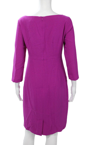 Nanette Lepore Women Sheath Dress Purple 3/4 Sleeve Round Neck Zip Short Size 4