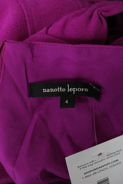 Nanette Lepore Women Sheath Dress Purple 3/4 Sleeve Round Neck Zip Short Size 4