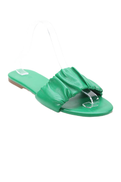 J Crew Womens Vegan Leather Ruched Slip On Flats Shoes Green Size 9