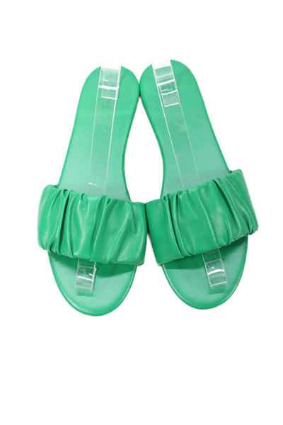 J Crew Womens Vegan Leather Ruched Slip On Flats Shoes Green Size 9