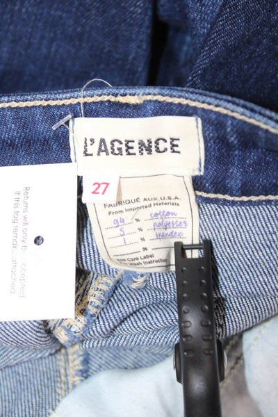 L'Agence Women High Rise Straight Flared Jeans Dark Blue Inseam 32 Size 27