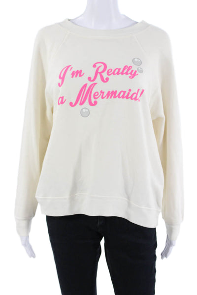 Wildfox Women Pullover Sweatshirt Beige Graphic Crew Neck Cotton Blend Size XS