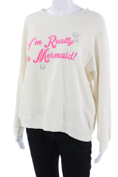 Wildfox Women Pullover Sweatshirt Beige Graphic Crew Neck Cotton Blend Size XS