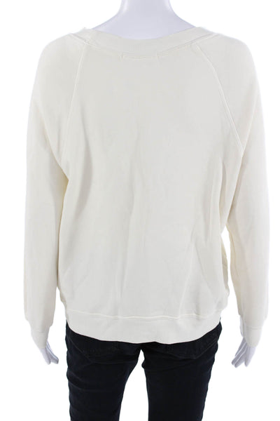 Wildfox Women Pullover Sweatshirt Beige Graphic Crew Neck Cotton Blend Size XS