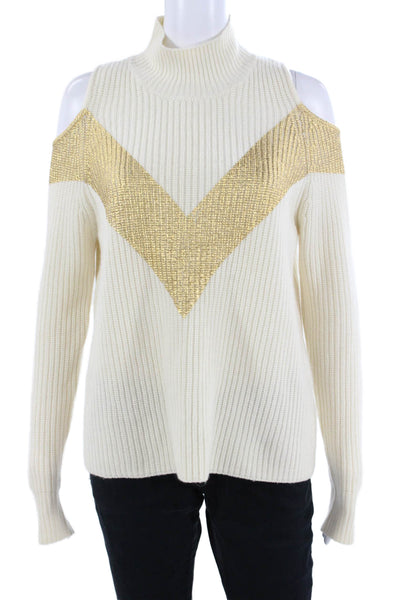 Zoe Jordan Womens Sweater White Merino Wool Mock Neck Geometric Size XS