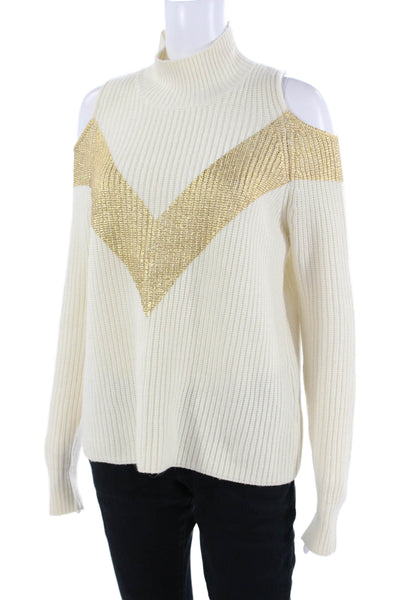 Zoe Jordan Womens Sweater White Merino Wool Mock Neck Geometric Size XS
