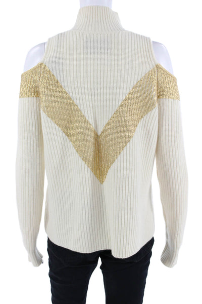 Zoe Jordan Womens Sweater White Merino Wool Mock Neck Geometric Size XS