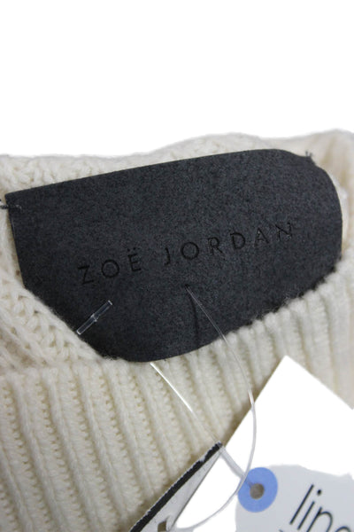 Zoe Jordan Womens Sweater White Merino Wool Mock Neck Geometric Size XS