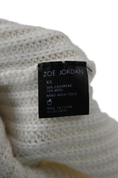 Zoe Jordan Womens Sweater White Merino Wool Mock Neck Geometric Size XS