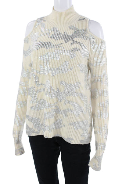 Zoe Jordan Womens Mock Neck Camo Pullover Sweater Beige Size XS