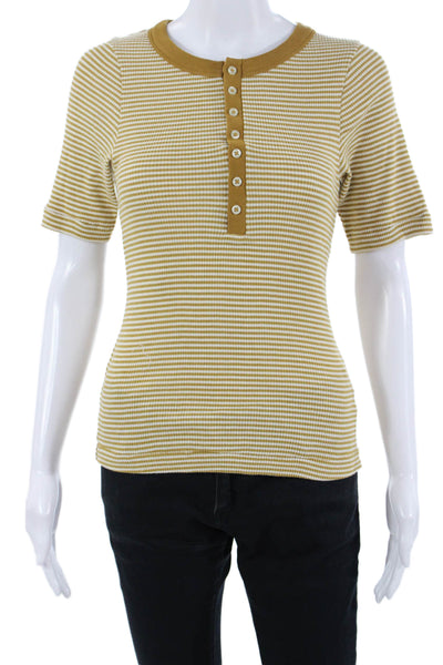 The Great Womens Basic Striped Crew Neck Short Sleeve T-Shirt Beige Size 1