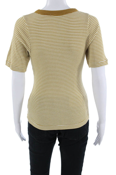 The Great Womens Basic Striped Crew Neck Short Sleeve T-Shirt Beige Size 1