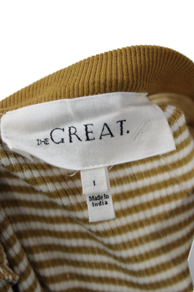 The Great Womens Basic Striped Crew Neck Short Sleeve T-Shirt Beige Size 1
