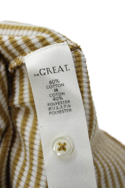 The Great Womens Basic Striped Crew Neck Short Sleeve T-Shirt Beige Size 1