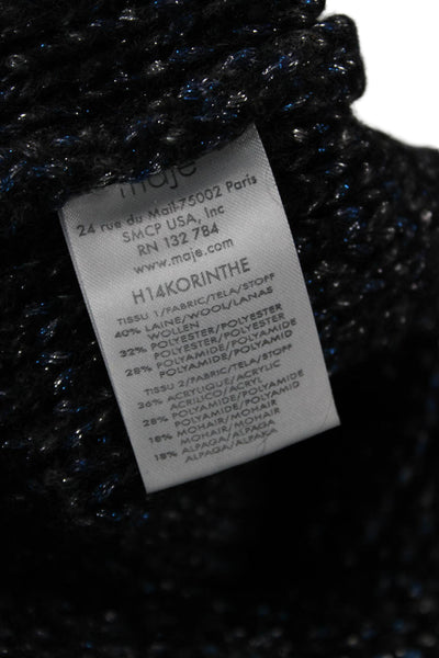 Maje Unisex Pullover Sweater Black Crew Neck Long Sleeve Wool Blend Size 2