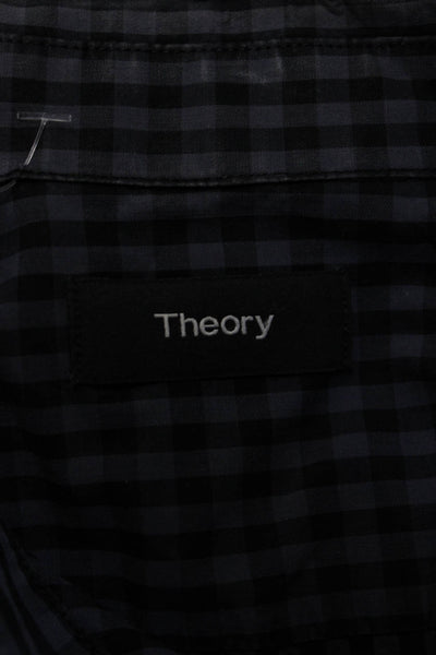 Theory Mens Cotton Checkered Print Long Sleeve Button-Down Shirt Blue Size L