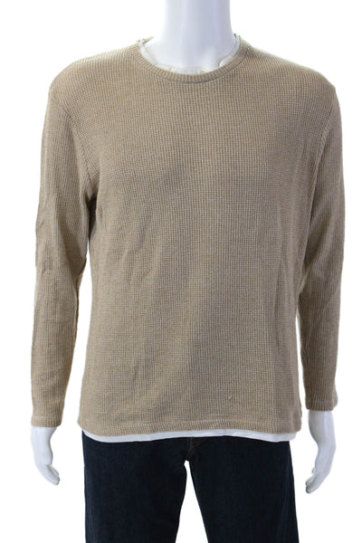 Zara Mens Pullover Crew Neck Cotton Beige Classic Long Sleeve Sweater Size M