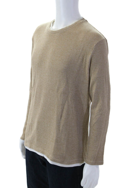 Zara Mens Pullover Crew Neck Cotton Beige Classic Long Sleeve Sweater Size M