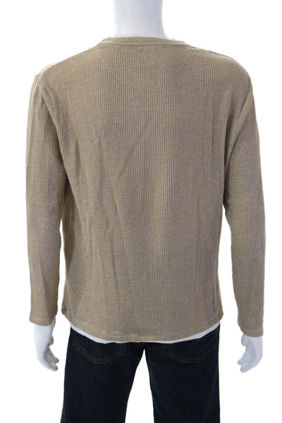 Zara Mens Pullover Crew Neck Cotton Beige Classic Long Sleeve Sweater Size M