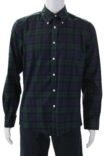 Brooks Brothers Mens Cotton Checkered Collared Button-Down Shirt Blue Size M