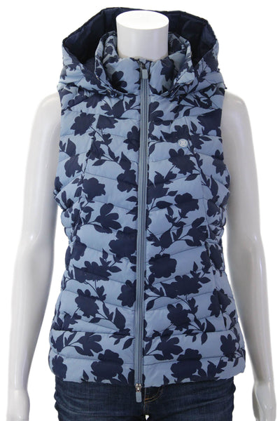 G/Fore Women Puffer Quilted Vest Light Blue High Neck Sleeveless Floral Size XS
