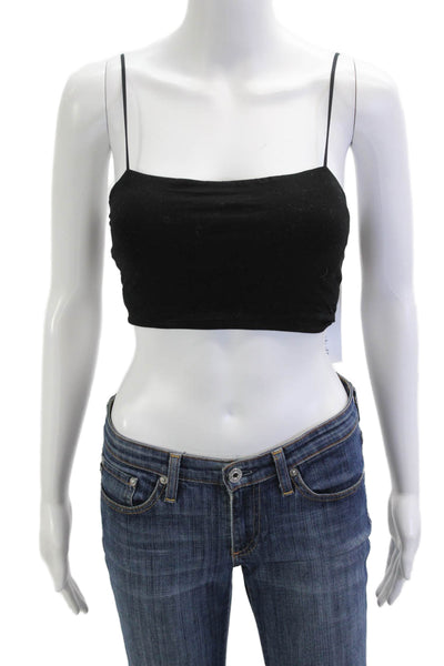 Estnation Women Cropped Camisole Black Cotton Blend Sleeveless Size One Size