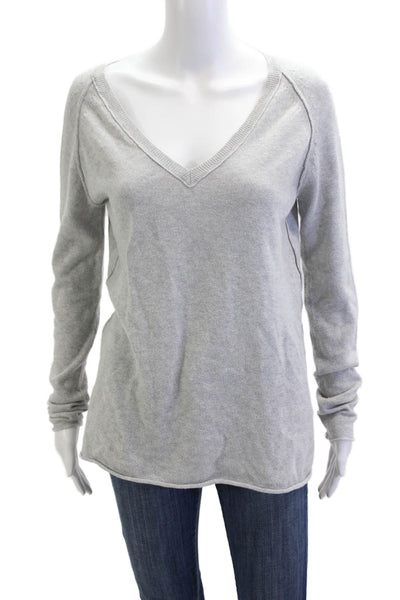 Skull Cashmere Women V-Neck Pullover Sweater Gray Skull Graphic Cotton Size S