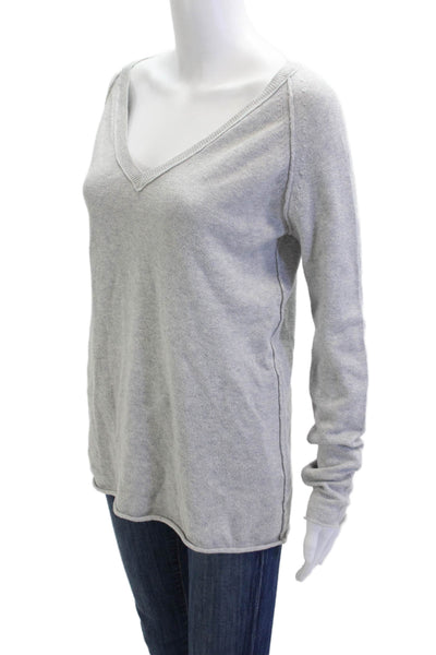 Skull Cashmere Women V-Neck Pullover Sweater Gray Skull Graphic Cotton Size S